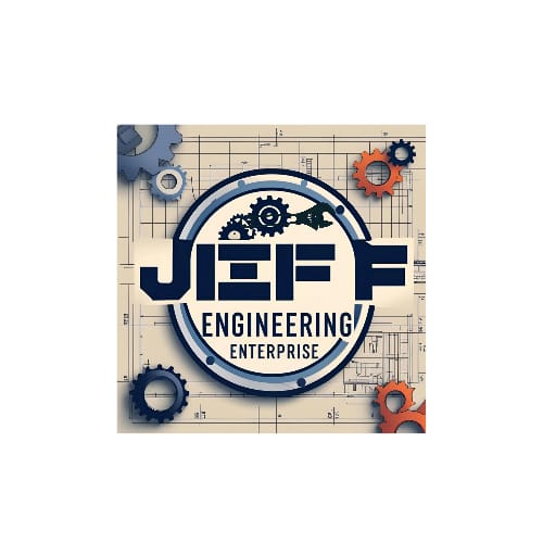 Jeff Engineering Enterprise Logo Design Engineering company logo for Jeff Engineering Enterprise with bold typography and metallic tones reflecting reliability and innovation.