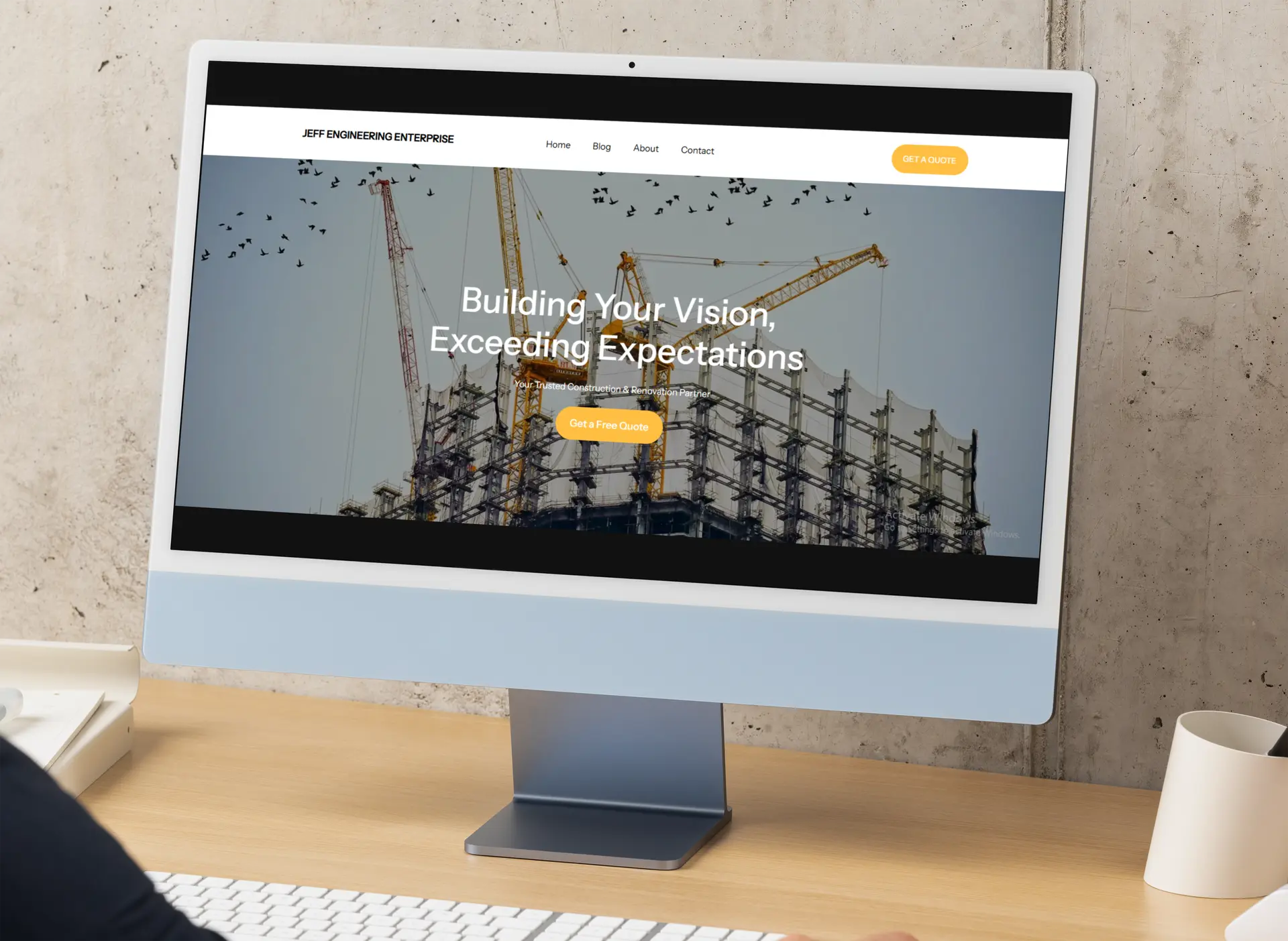 Computer mockup of Jeff Engineering Enterprise web design — a technical, responsive design showcasing mechanical engineering services with a modern, trustworthy aesthetic